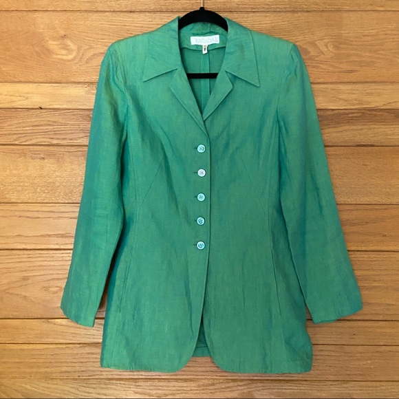 Escada Jackets & Blazers - Vintage Escada 100% linen green blazer